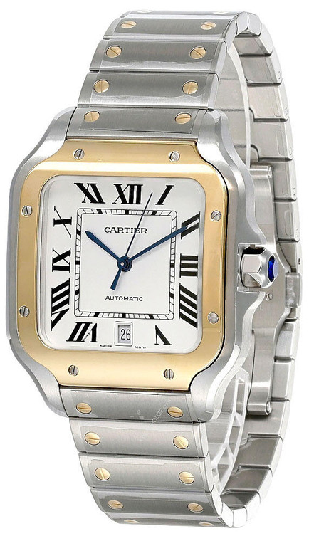 Cartier watches CARTIER Santos De Silvered Opaline Dial 39.8MM Gold Bezel Mens Watch W2SA0009